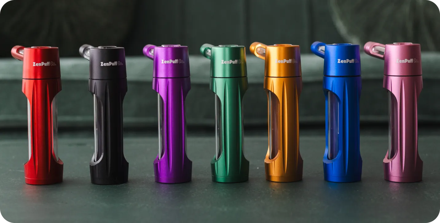 Seven ZenPuff colors lined up on a table